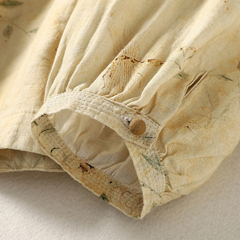 Buddha Stones Commute Chinese Frog-Button Long Lantern Sleeve Women's Cotton Linen Shirt