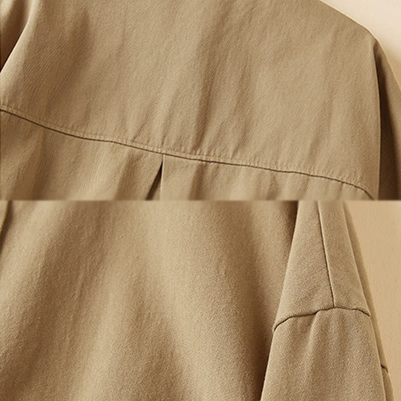 Buddha Stones Fall Irregular Design Long Sleeve Women's Cotton Linen Lapel Jacket With Pockets