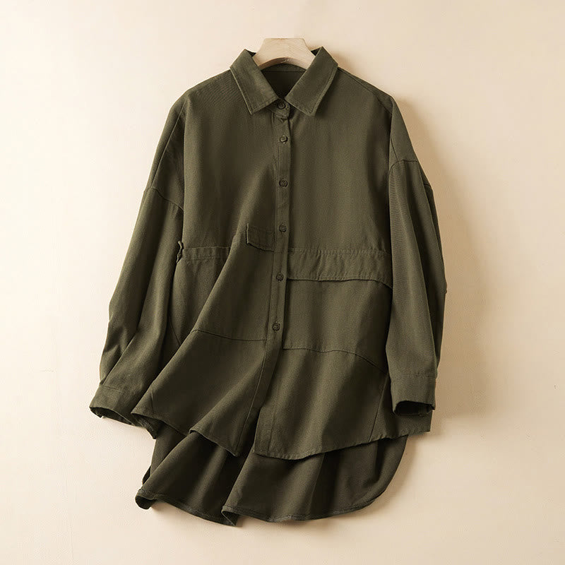 Buddha Stones Fall Irregular Design Long Sleeve Women's Cotton Linen Lapel Jacket With Pockets