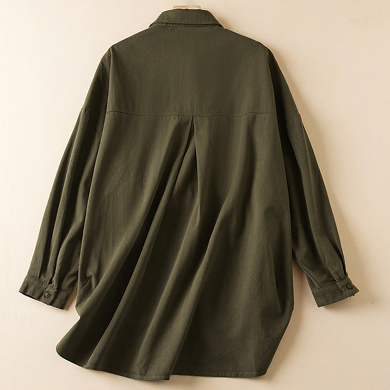 Buddha Stones Fall Irregular Design Long Sleeve Women's Cotton Linen Lapel Jacket With Pockets