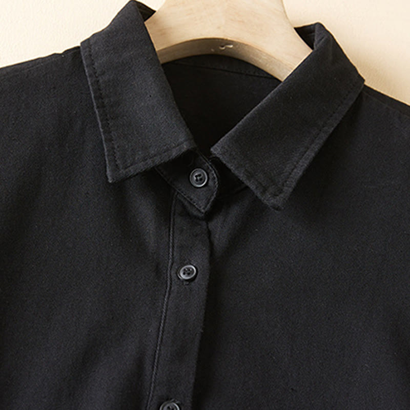 Buddha Stones Fall Irregular Design Long Sleeve Women's Cotton Linen Lapel Jacket With Pockets