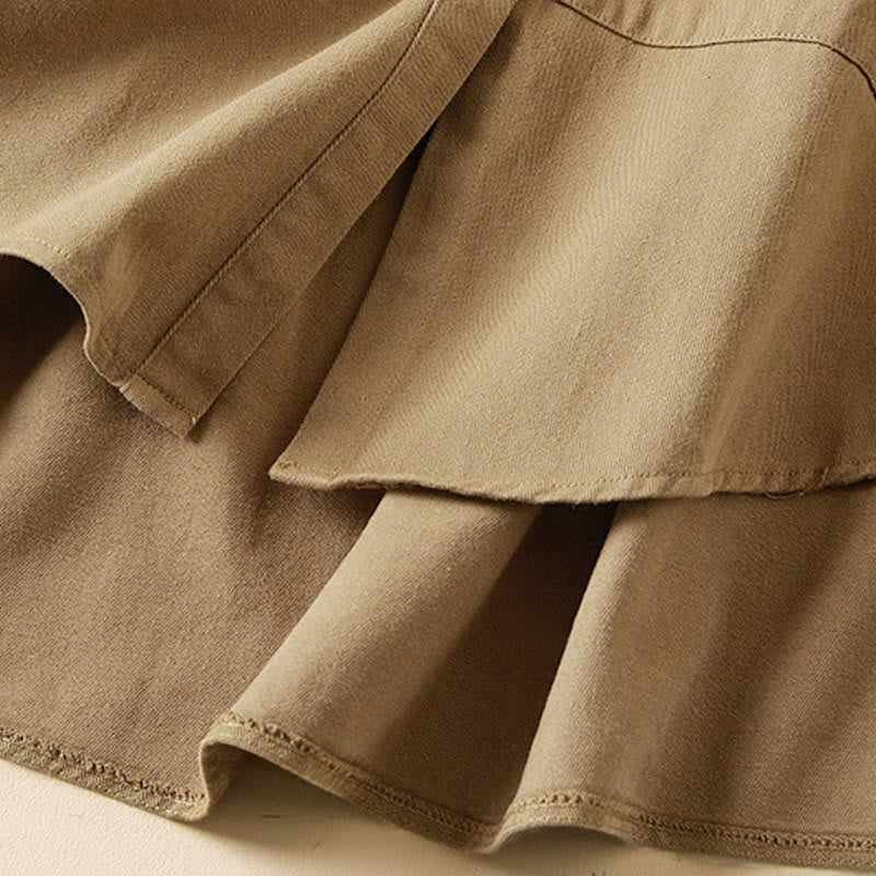 Buddha Stones Fall Irregular Design Long Sleeve Women's Cotton Linen Lapel Jacket With Pockets