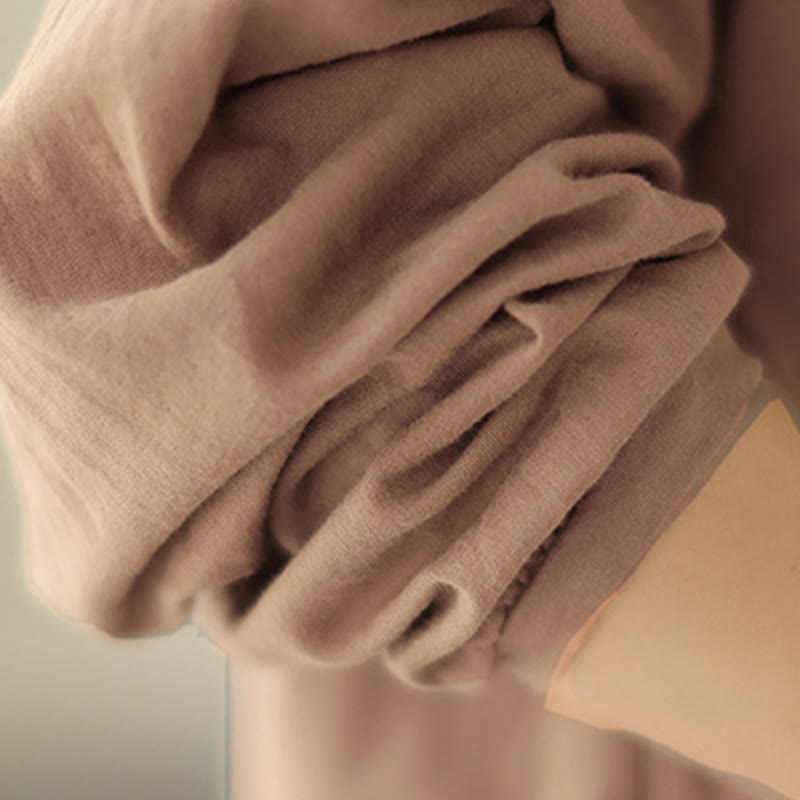 Buddha Stones Commute Spring Plain Half Buttons Simple Design Women's Cotton Linen Shirt