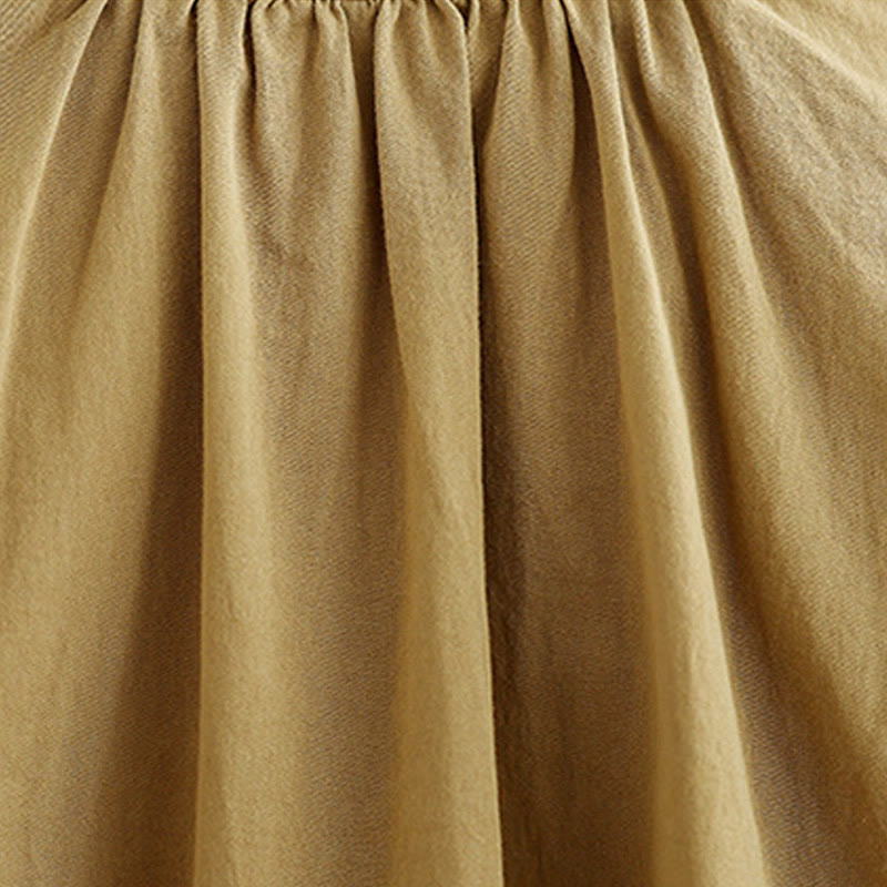 Buddha Stones Commute Plain Half Buttons Accordion Pleats Design Women's Cotton Linen Shirt