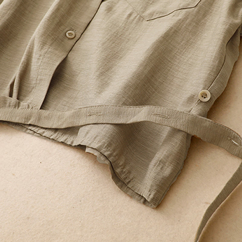 Buddha Stones 2Pcs Shirt Top 7-8 Length Skirt With Pockets Cotton Linen Clothing Women's Set