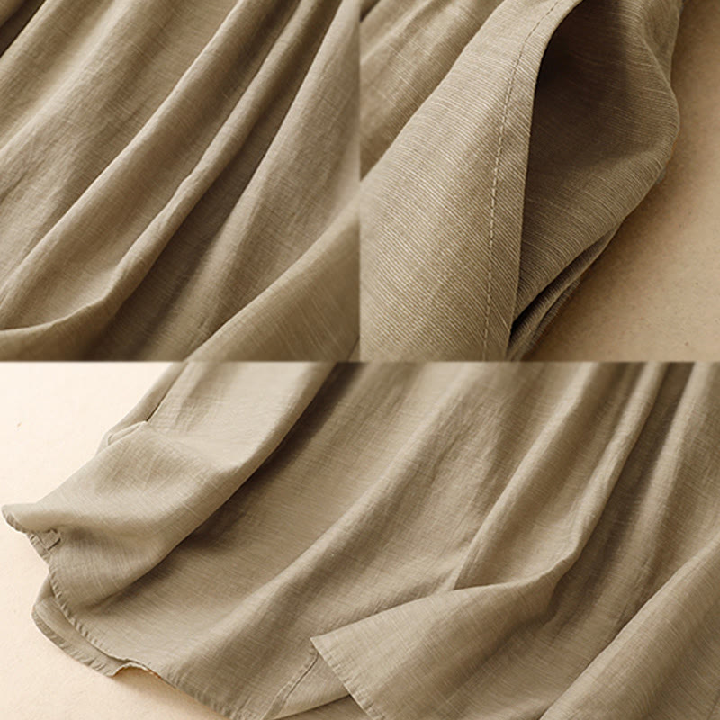 Buddha Stones 2Pcs Shirt Top 7-8 Length Skirt With Pockets Cotton Linen Clothing Women's Set