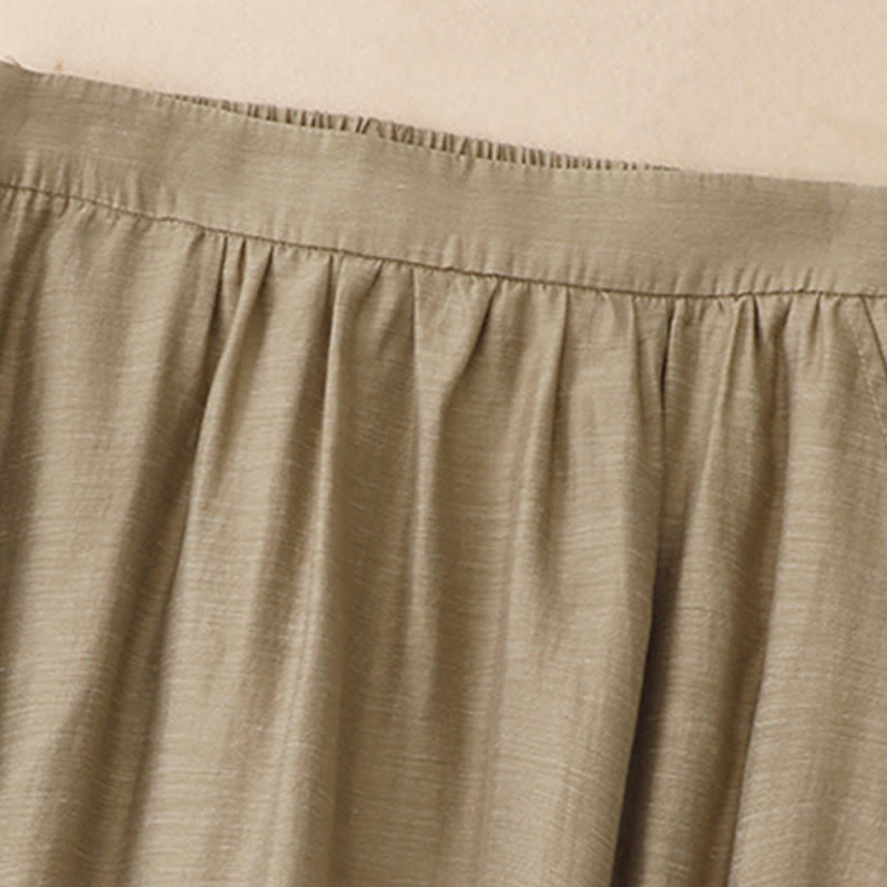 Buddha Stones 2Pcs Shirt Top 7-8 Length Skirt With Pockets Cotton Linen Clothing Women's Set