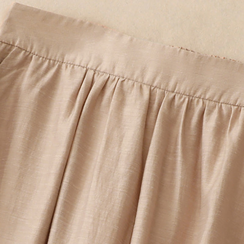 Buddha Stones 2Pcs Shirt Top 7-8 Length Skirt With Pockets Cotton Linen Clothing Women's Set