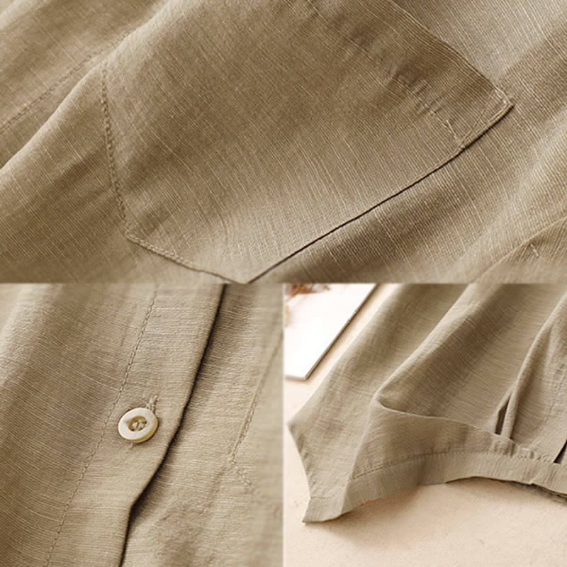 Buddha Stones 2Pcs Shirt Top 7-8 Length Skirt With Pockets Cotton Linen Clothing Women's Set