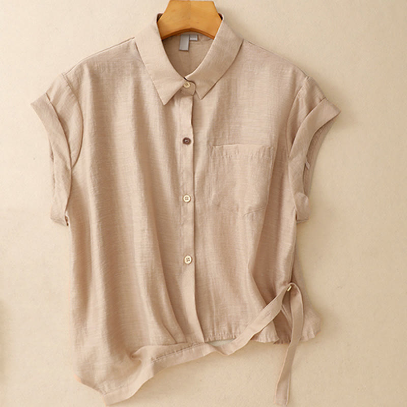 Buddha Stones 2Pcs Shirt Top 7-8 Length Skirt With Pockets Cotton Linen Clothing Women's Set