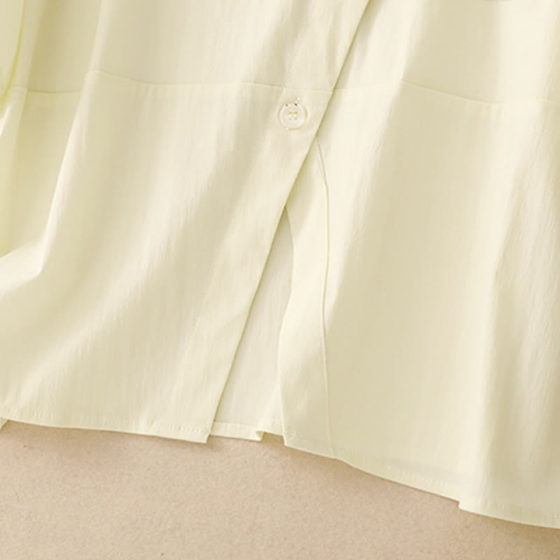 Buddha Stones 2pcs Irregular Button Design Shirt Skirt With Pockets Cotton Clothing Women's Set