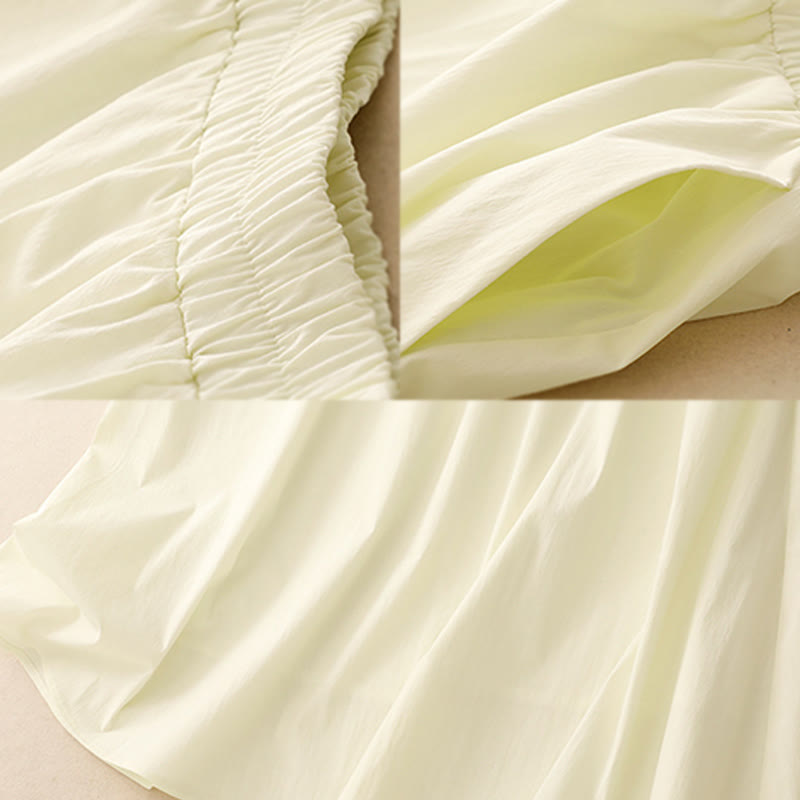 Buddha Stones 2pcs Irregular Button Design Shirt Skirt With Pockets Cotton Clothing Women's Set