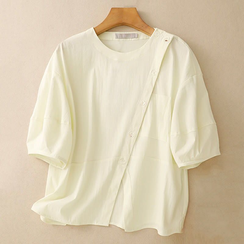 Buddha Stones 2pcs Irregular Button Design Shirt Skirt With Pockets Cotton Clothing Women's Set