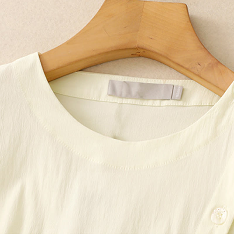 Buddha Stones 2pcs Irregular Button Design Shirt Skirt With Pockets Cotton Clothing Women's Set