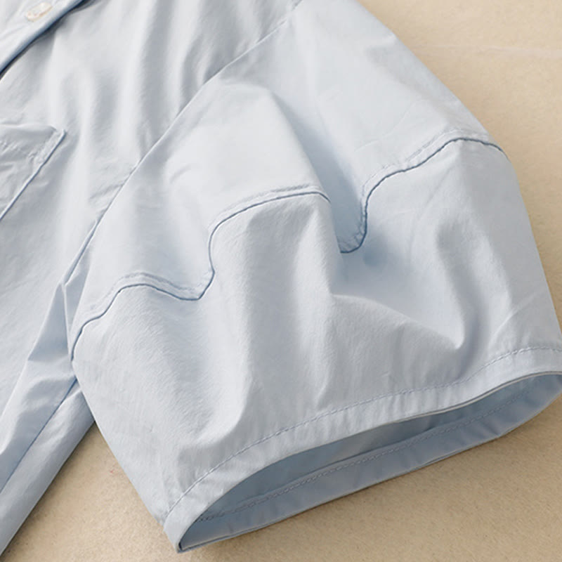 Buddha Stones 2pcs Irregular Button Design Shirt Skirt With Pockets Cotton Clothing Women's Set