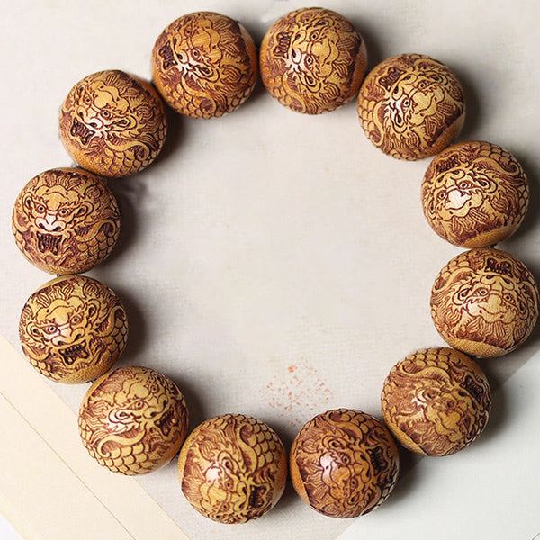 Buddha Stones Carving Sandalwood Dragon Keep Away Evil Spirits Bracelet