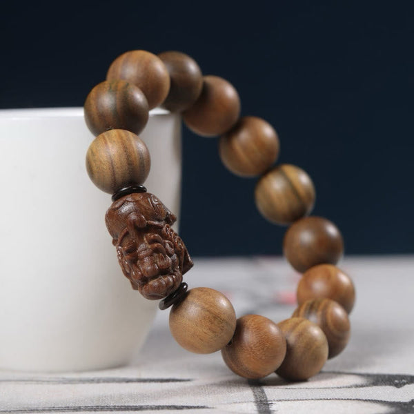 Buddha Stones Green Sandalwood Pixiu Attract Wealth Bracelet