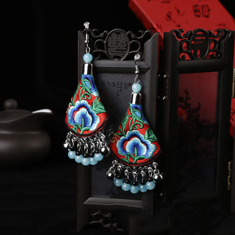 Buddha Stones Handmade Yi Embroidery Flower Harmony Earrings