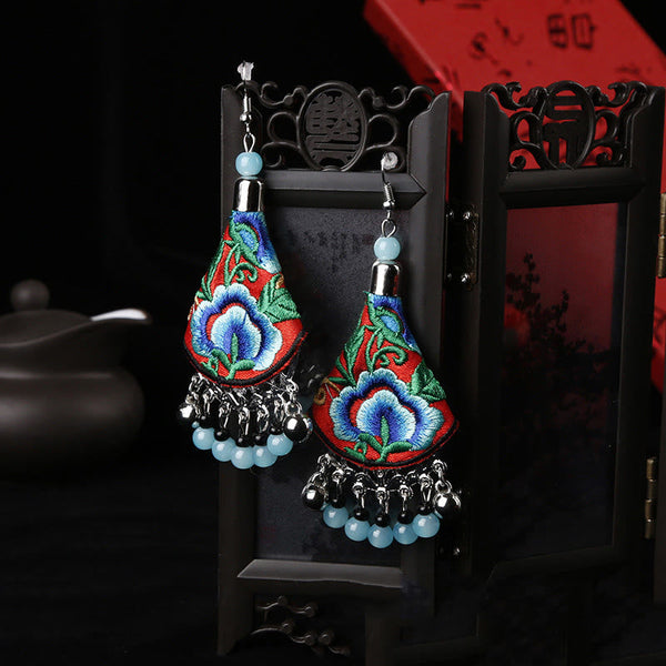 Buddha Stones Handmade Yi Embroidery Flower Harmony Earrings