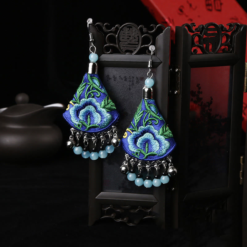 Buddha Stones Handmade Yi Embroidery Flower Harmony Earrings