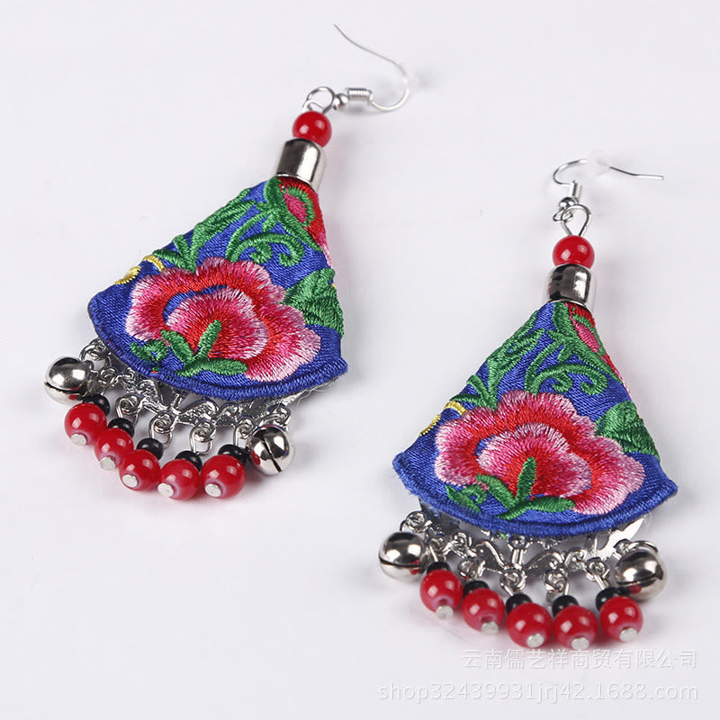 Buddha Stones Handmade Yi Embroidery Flower Harmony Earrings