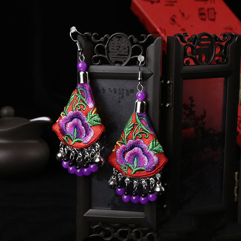 Buddha Stones Handmade Yi Embroidery Flower Harmony Earrings