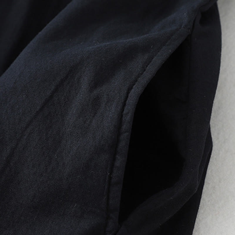 Buddha Stones Casual Ruffled Lace Patchwork Design Puff Sleeve Cotton Midi Dress With Pockets