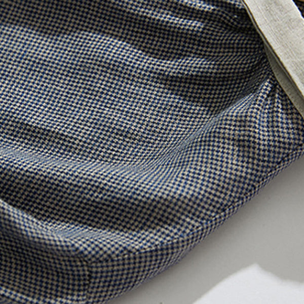 Buddha Stones Commute Retro DimGray Plaid Lantern Sleeve Cotton Linen Midi Dress With Pockets