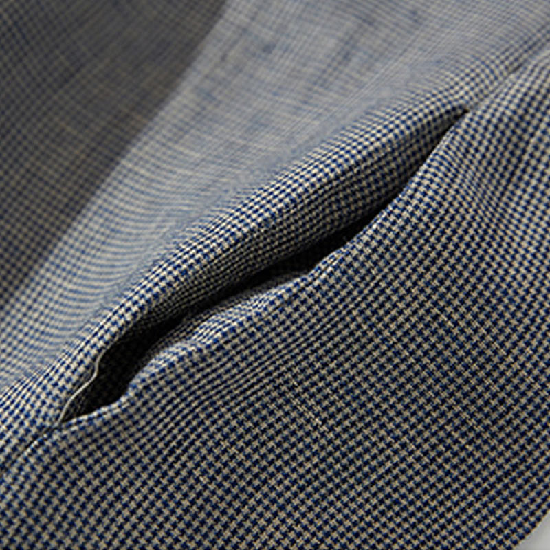 Buddha Stones Commute Retro DimGray Plaid Lantern Sleeve Cotton Linen Midi Dress With Pockets