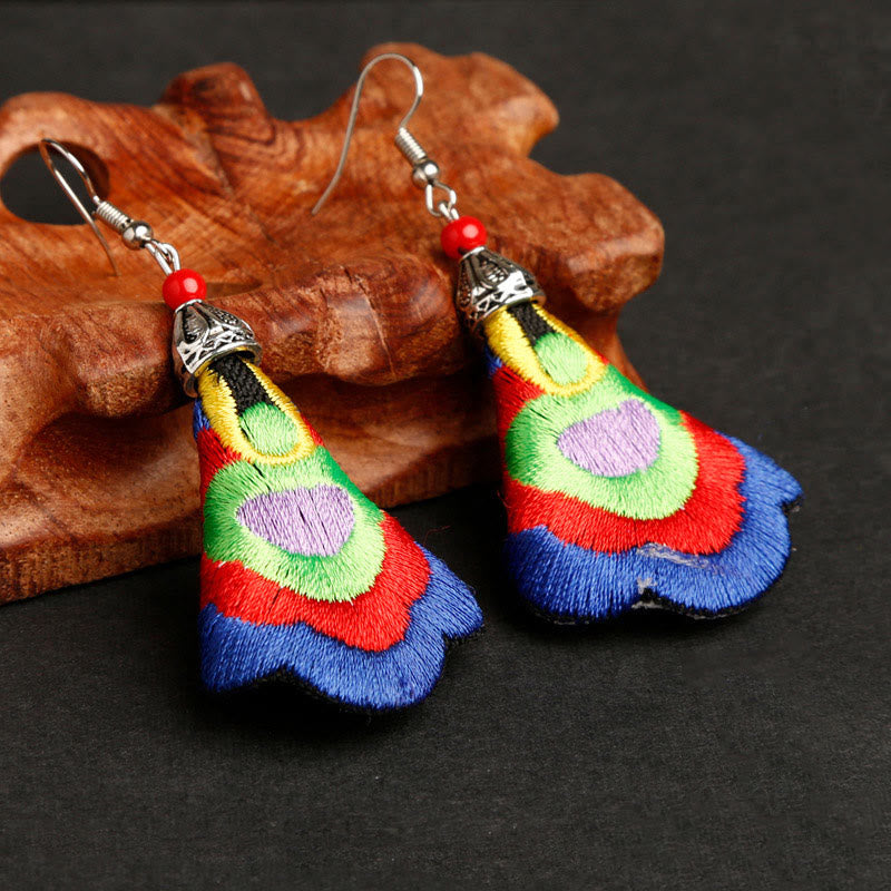 Buddha Stones Handmade Colorful Yi Embroidery Harmony Earrings