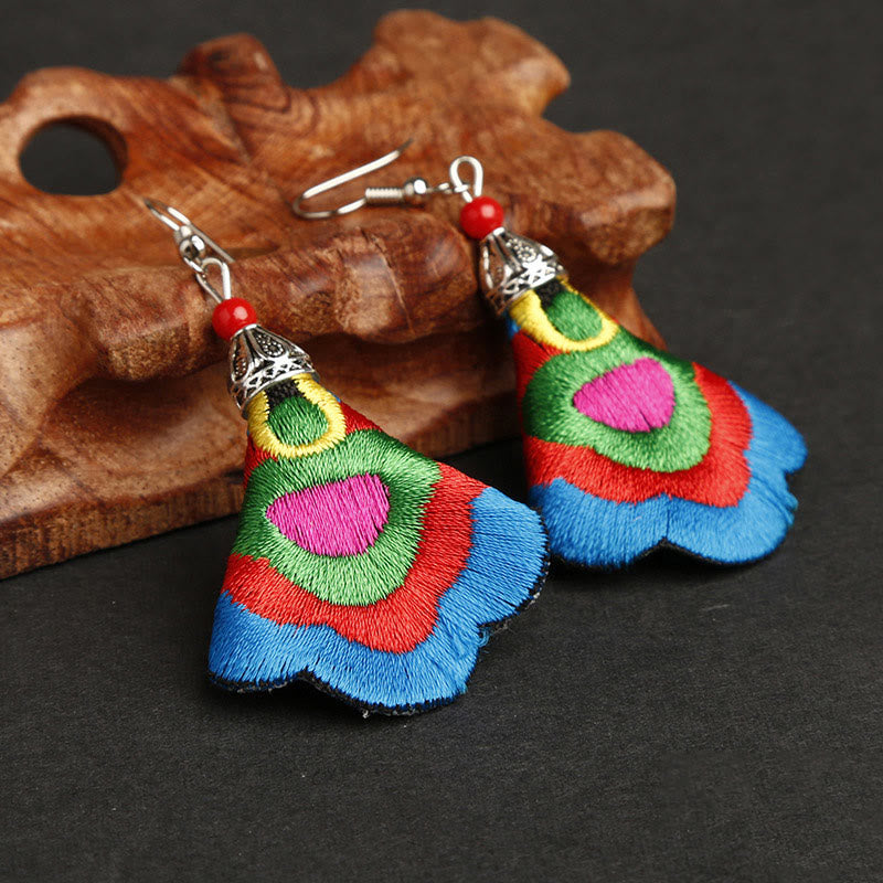 Buddha Stones Handmade Colorful Yi Embroidery Harmony Earrings