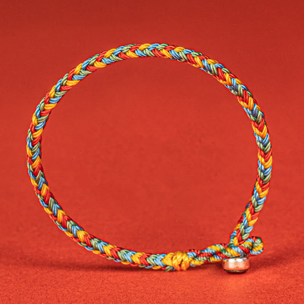 Buddha Stones 925 Sterling Silver Eight Thread Peace Knot Colorful Rope Luck Braided Bracelet