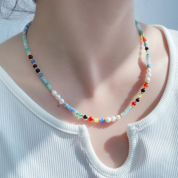 Buddha Stones Pearl Glass Healing Necklace Pendant