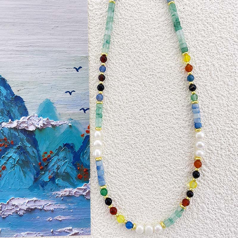 Buddha Stones Pearl Glass Healing Necklace Pendant