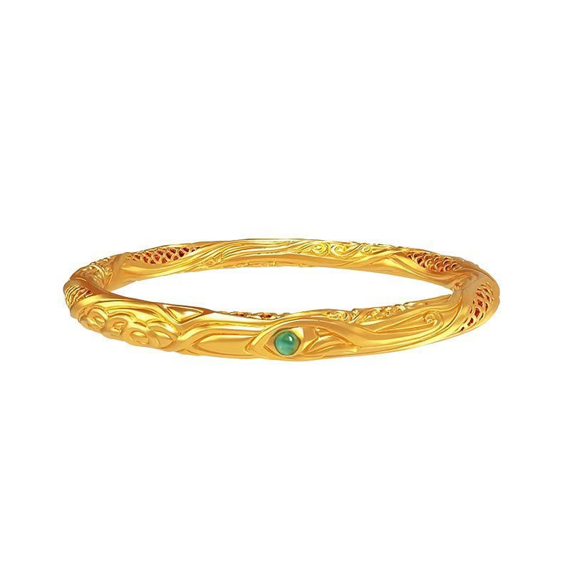 Buddha Stones Hollow Universe Circle Design Copper Plated Gold Wealth Bracelet Bangle