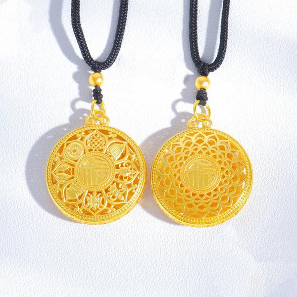 Buddha Stones Copper Eight Treasure Compass Fu Character Fortune Rope Necklace Pendant