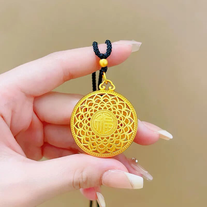 Buddha Stones Copper Eight Treasure Compass Fu Character Fortune Rope Necklace Pendant