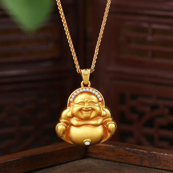 Buddha Stones Copper Laughing Buddha Pattern Happiness Necklace Pendant