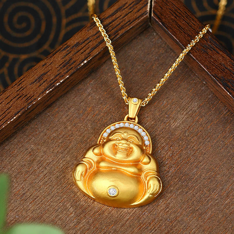 Buddha Stones Copper Laughing Buddha Pattern Happiness Necklace Pendant