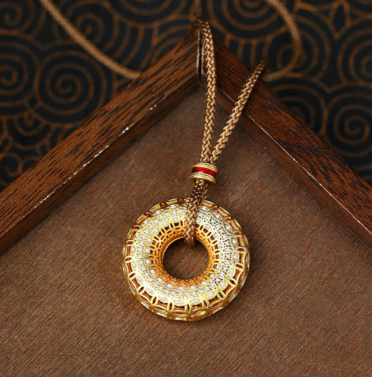 Buddha Stones Copper Coin Pattern Peace Buckle Copper Auspicious Necklace Pendant