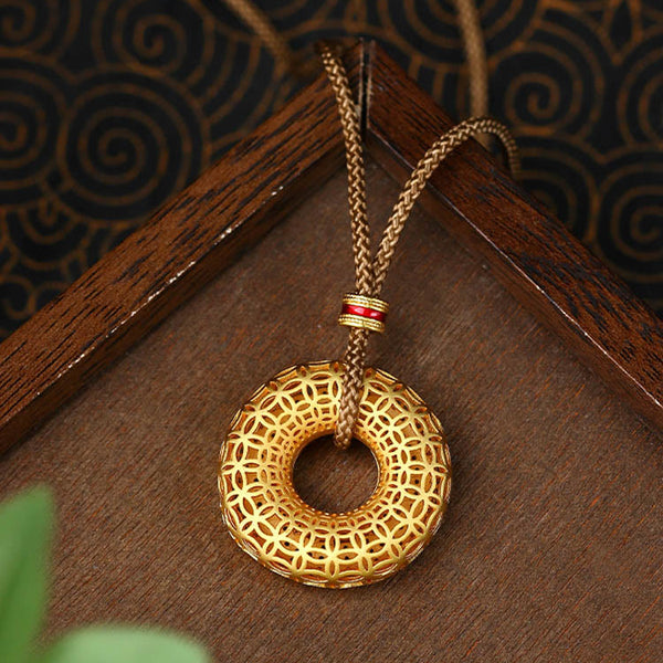 Buddha Stones Copper Coin Pattern Peace Buckle Copper Auspicious Necklace Pendant