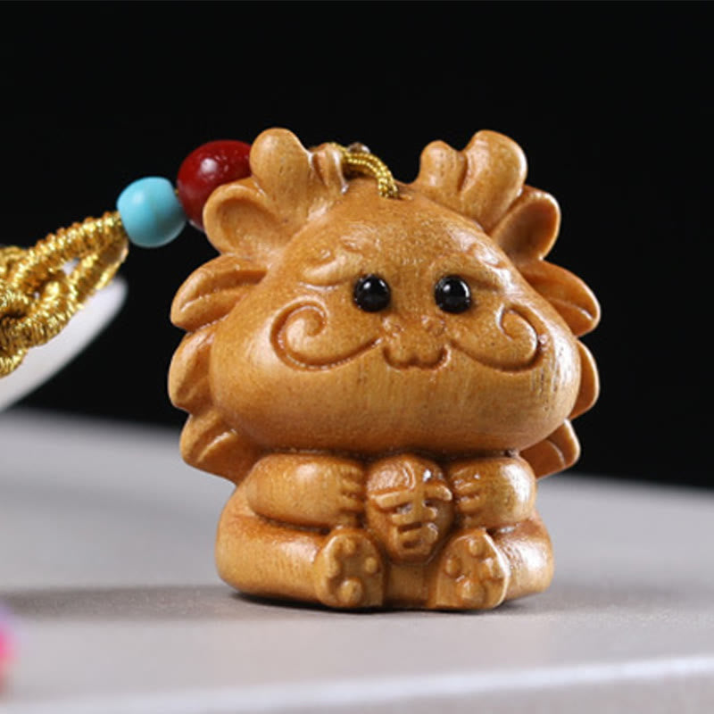 Buddha Stones Sandalwood 12 Chinese Zodiac Blessing Colorful Tassel Accessories Keychain