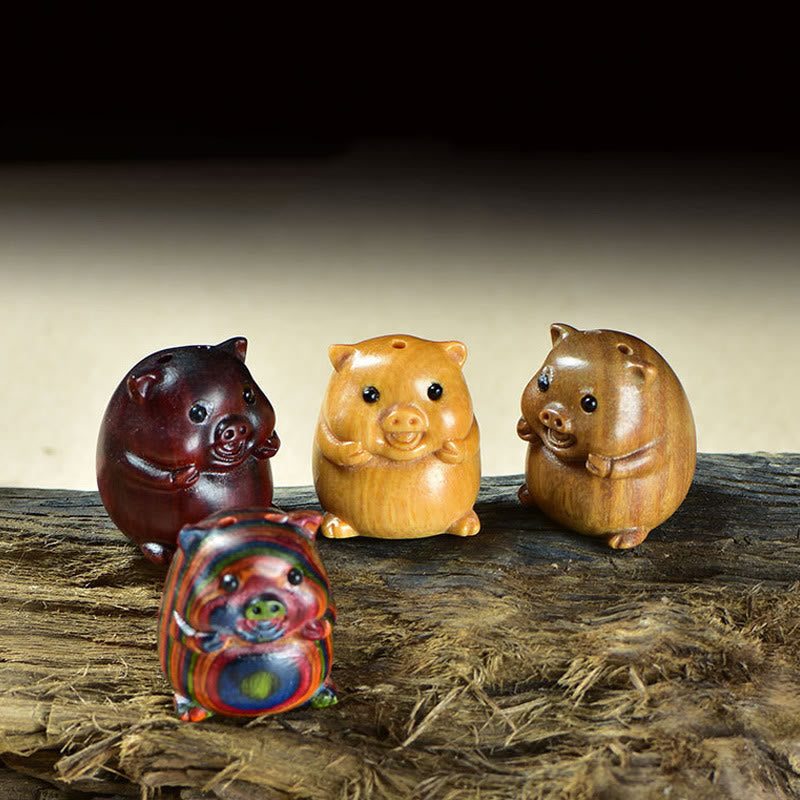 Buddha Stones Green Sandalwood Small Leaf Red Sandalwood Cute Pig Animals Positive Decoration