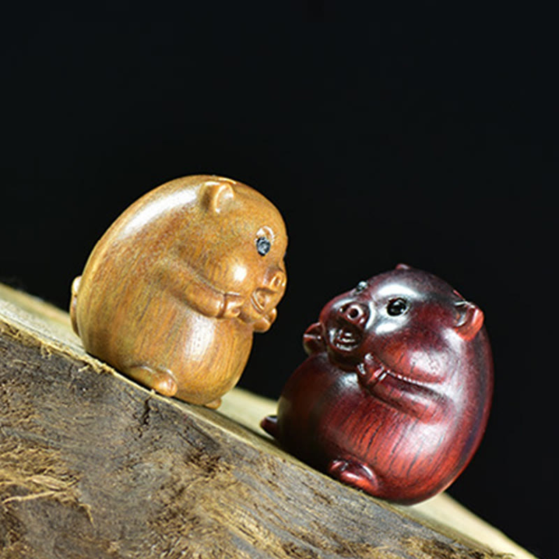 Buddha Stones Green Sandalwood Small Leaf Red Sandalwood Cute Pig Animals Positive Decoration