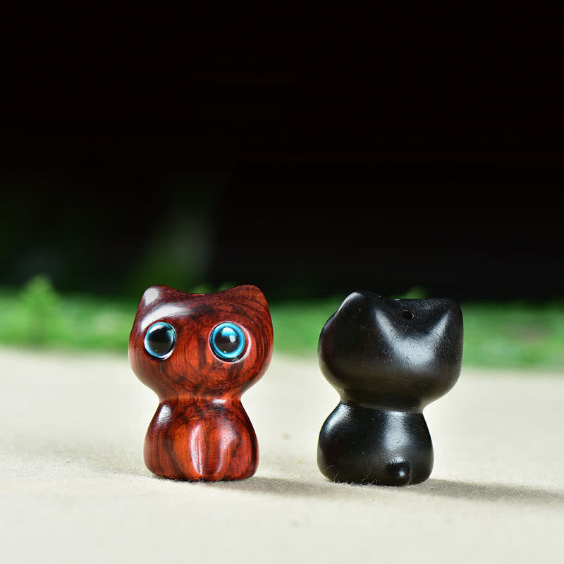 Buddha Stones Ebony Wood Small Leaf Red Sandalwood Cute Cat Animals Calm Decoration