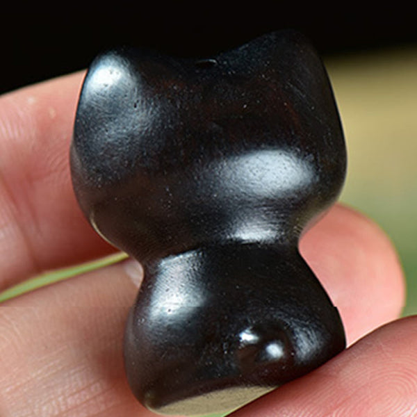 Buddha Stones Ebony Wood Small Leaf Red Sandalwood Cute Cat Animals Calm Decoration