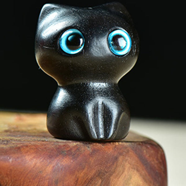 Buddha Stones Ebony Wood Small Leaf Red Sandalwood Cute Cat Animals Calm Decoration