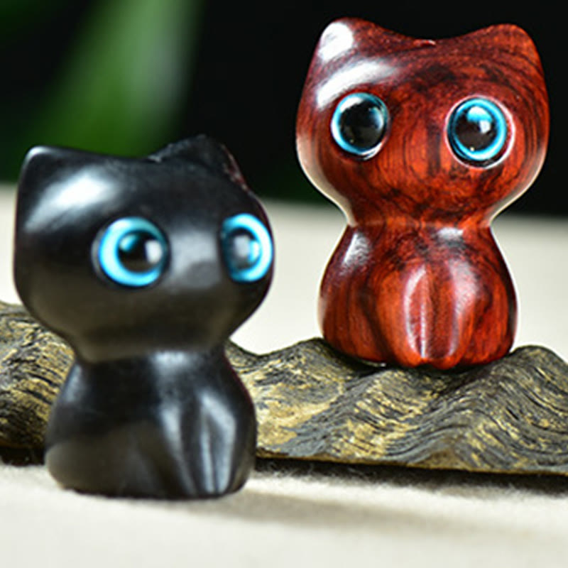 Buddha Stones Ebony Wood Small Leaf Red Sandalwood Cute Cat Animals Calm Decoration