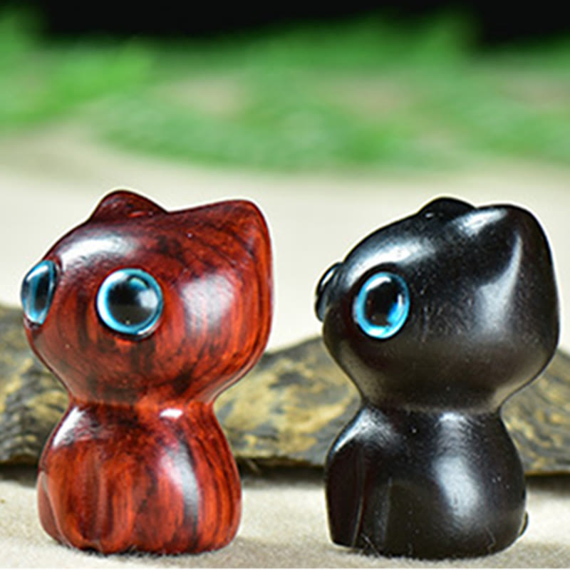 Buddha Stones Ebony Wood Small Leaf Red Sandalwood Cute Cat Animals Calm Decoration
