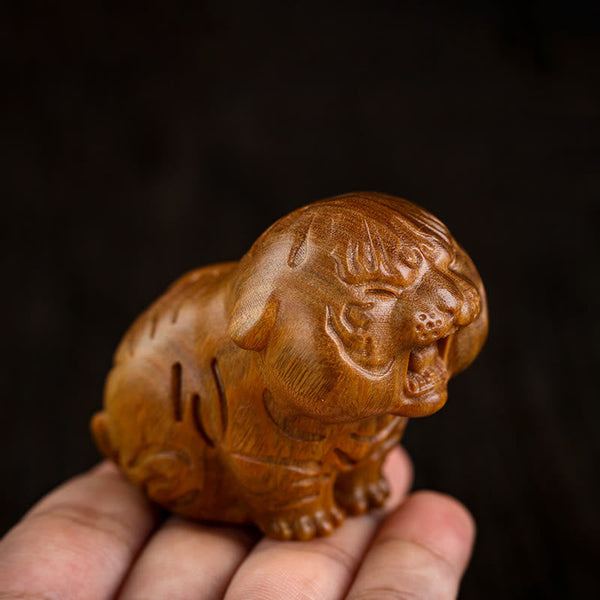 Buddha Stones Green Sandalwood Cute Tiger Animals Positive Decoration